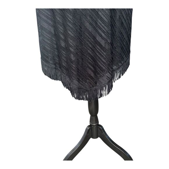 Vintage Fringe Hem Black Halter Dress Large USA - Picture 2 of 5
